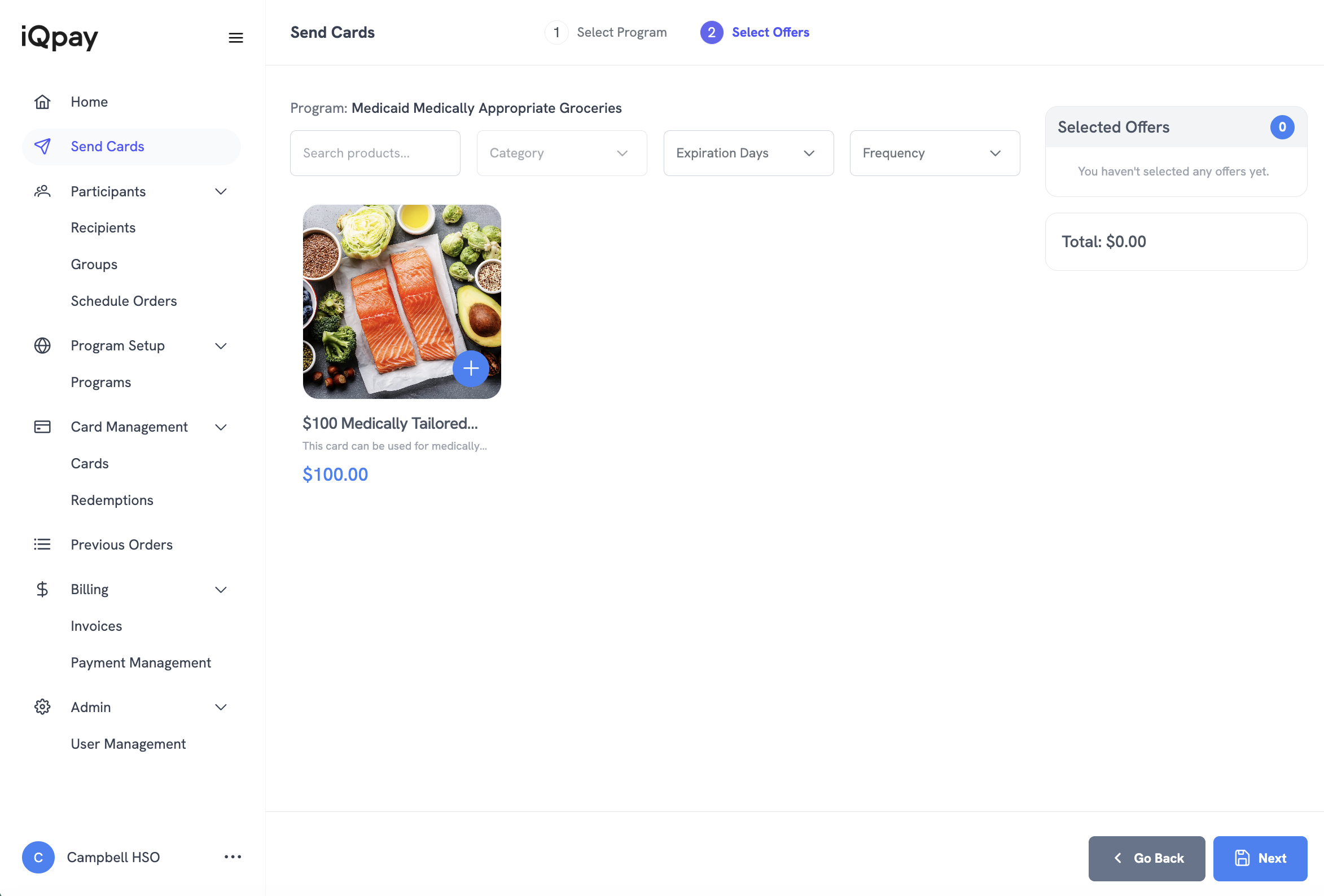Card send and offer management